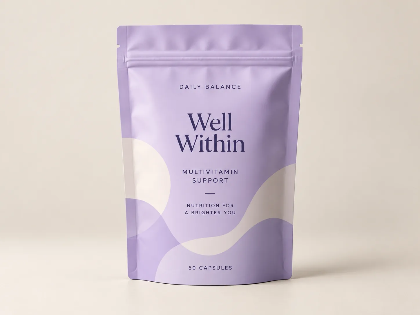 Custom printed matte lavender stand-up pouch for multivitamin capsules